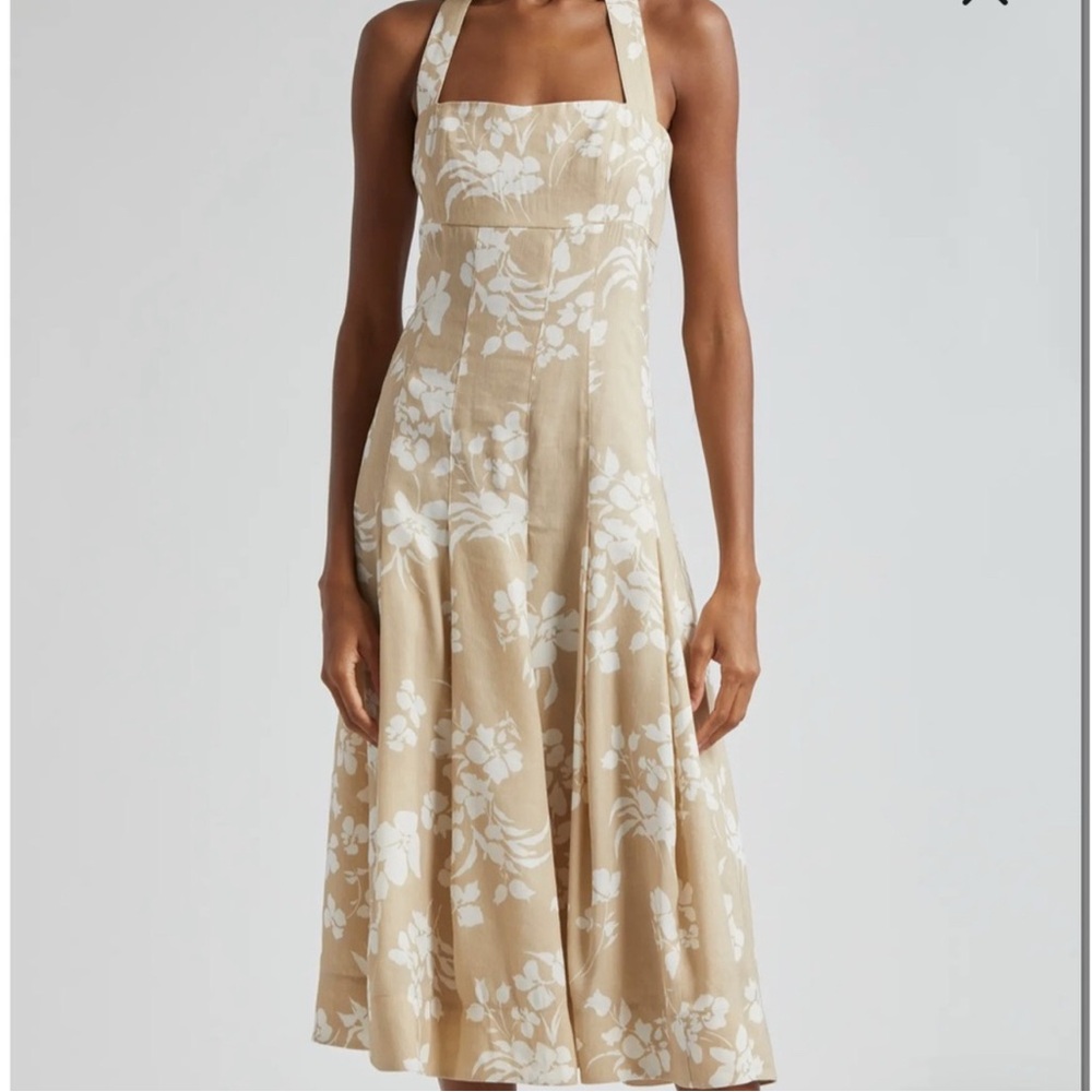 Veronica Beard Cream Tan Halter Midi Sundress